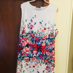 White Sheath Dress with Bold Florals